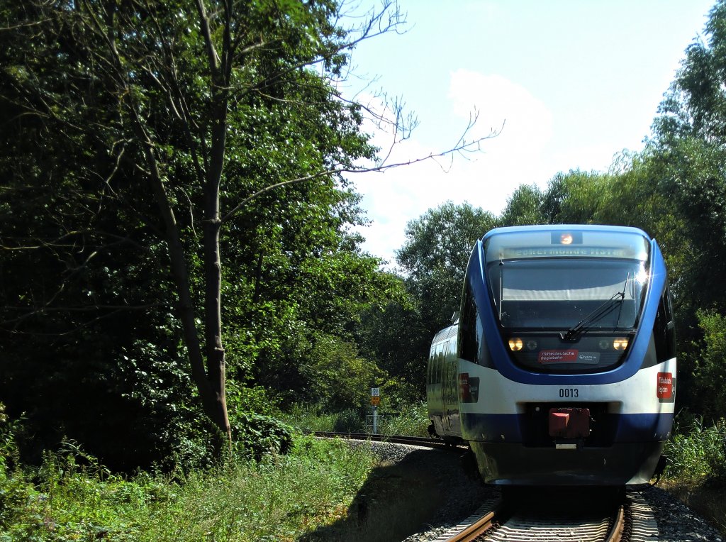 Der OLA/MRB VT 0013 bei Einfahrt in Ueckerm�nde Stadthafen am 1.8.2011
