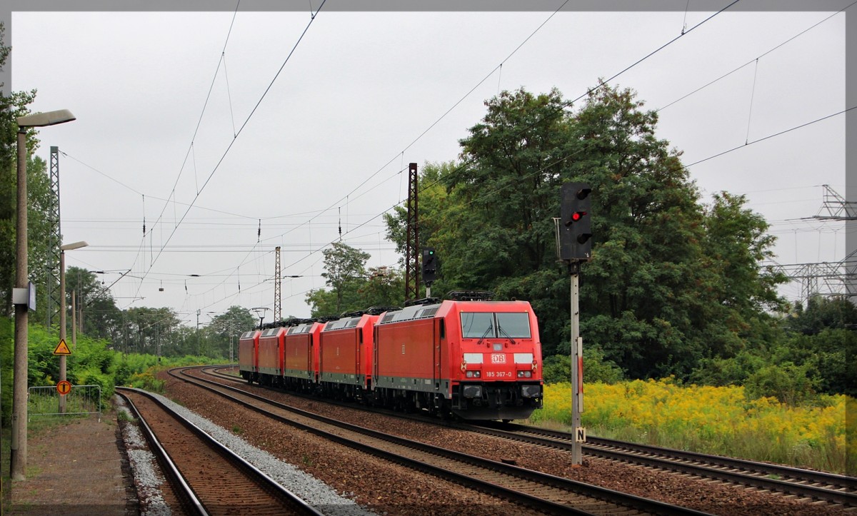 145 022 + 145 046 + 185 286 + 185 214 + 185 367 bei der Durchfahrt in Leipzig-Thekla am 19.08.2015