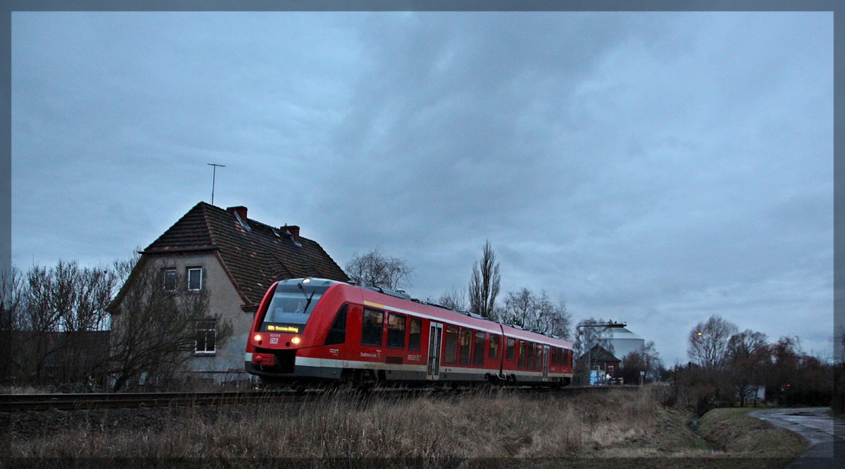 623 015 als RE4 bei der Einfahrt in den Bahnhof Neubrandenburg am 22.02.2016