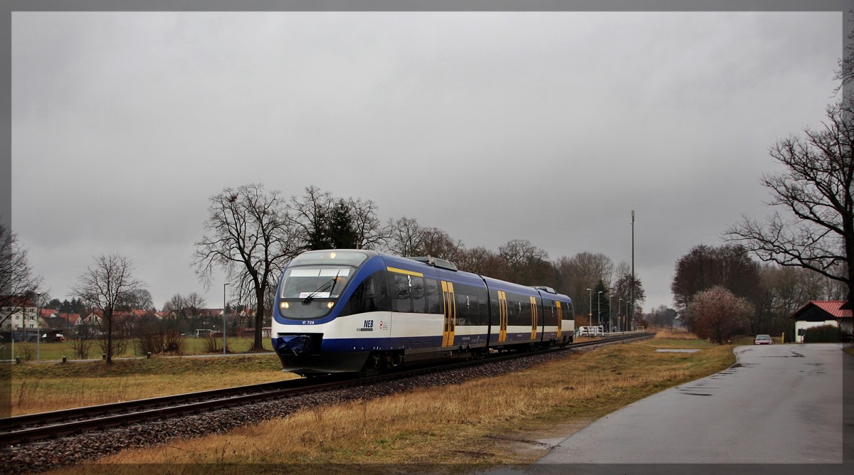 VT 729 der NEB bei der Ausfahrt des Hp Hammelspring am 06.03.2016